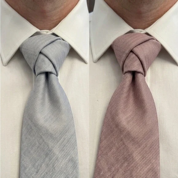 CORNELIANI Linen Classic Herringbone Silk Tie Lot Light Blue & Dusty Rose - Picture 1 of 9